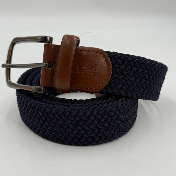 ORIGINAL PENGUIN Stretch Belt Men's Size L 38-40 Genuine Leather Woven Dark Blue - Picture 1 of 6